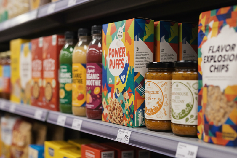 Levendige full-color retail etiketten op consumentenproducten